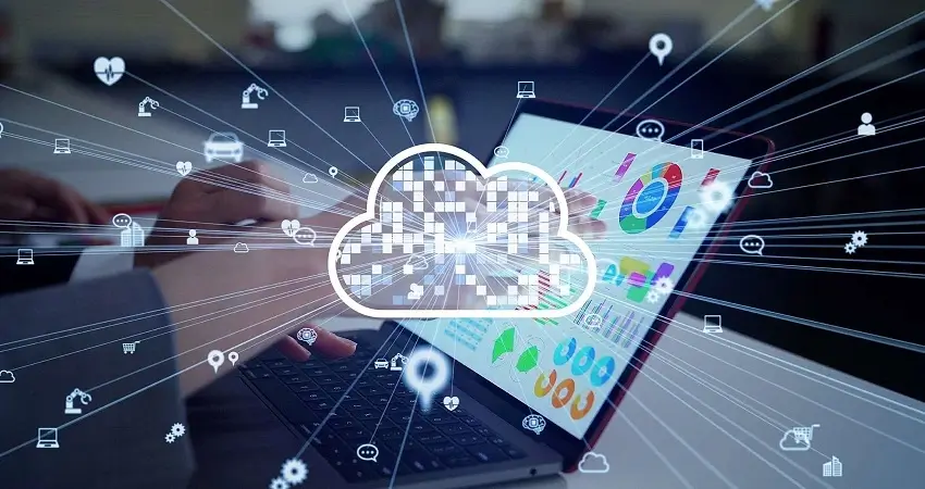 Representacion de la nube de internet, mostrando varios iconos